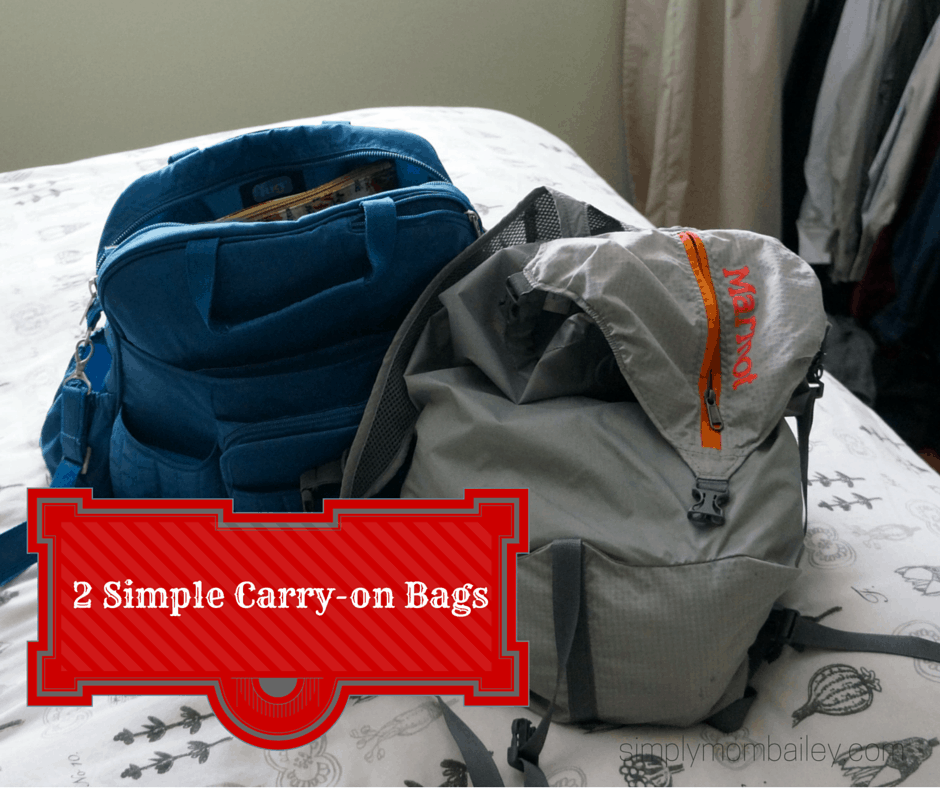 lug diaper bag and lightweight marmot bag packed for carry-on