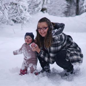 Mom and Baby in the snow in Prince George, BC
