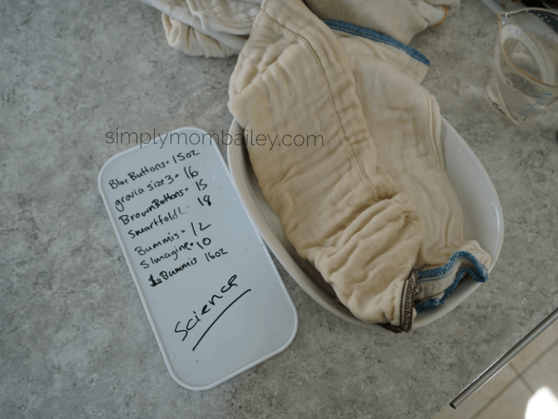 absorbency testing of buttons prefold cloth diapers bamboo and cotton