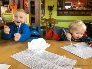 kids eating at track side cantina in smithers