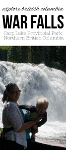War Falls in Carp Lake Provincial Park is a drive from Prince George and south of Mackenzie. #roadtriptoAlaska #travelbc #travelcanada #canadawithkids #beautifulbritishcolumbia #bcparks #natureparks #thingstodowithkids #familythingscanada #familytravel